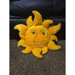 Vtg Celestial Sun Face Yellow Plush 19" Salamander Graphix Decor Pillow RARE 90s